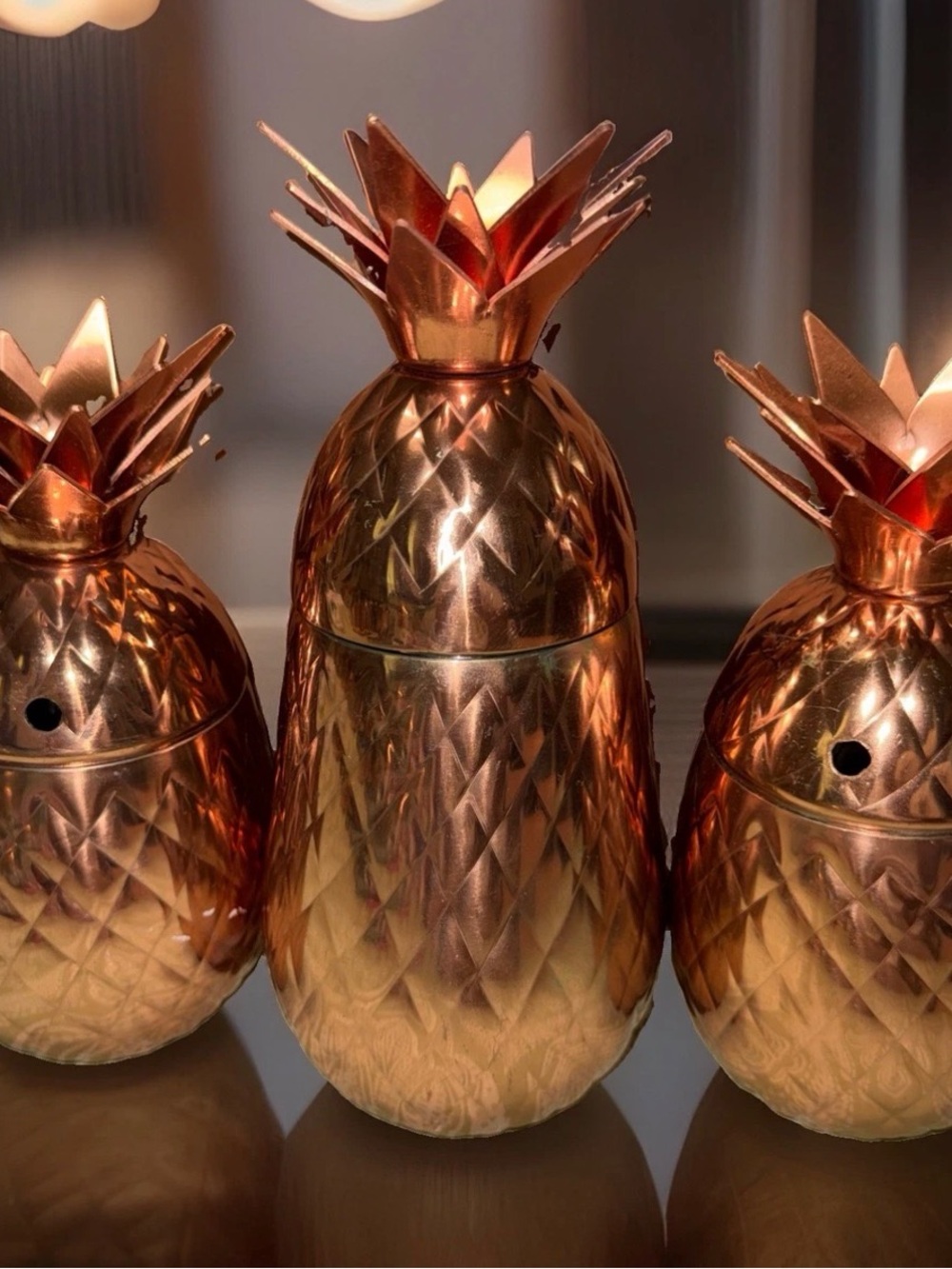 Pier 1 Metallic Copper Pineapple Cocktail Shaker & Tumbler Set 3-Piece GC